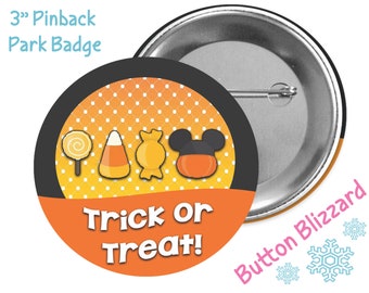 Botón ¡Feliz Halloween! - Botón de Mickey Candy Corn - Insignia de Halloween Park - Botón de Truco o Trato - Botón de Disney Park - Pin de Mickey Food