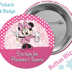 I&#39;m Here for Pandora Charms Button - Minnie Mouse Inspired Theme Park Button - Disney Shopping Badge - Minnie Mouse Jewelry Pin