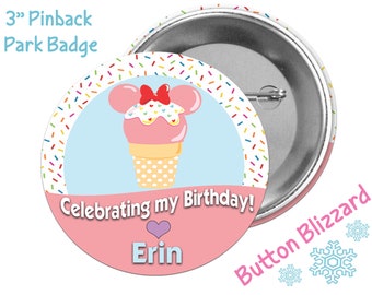 Minnie Mouse Birthday Ice Cream Cone Button - Personalized Disney Button - Theme Park Button - Minnie Mouse Button - Disney Birthday Button