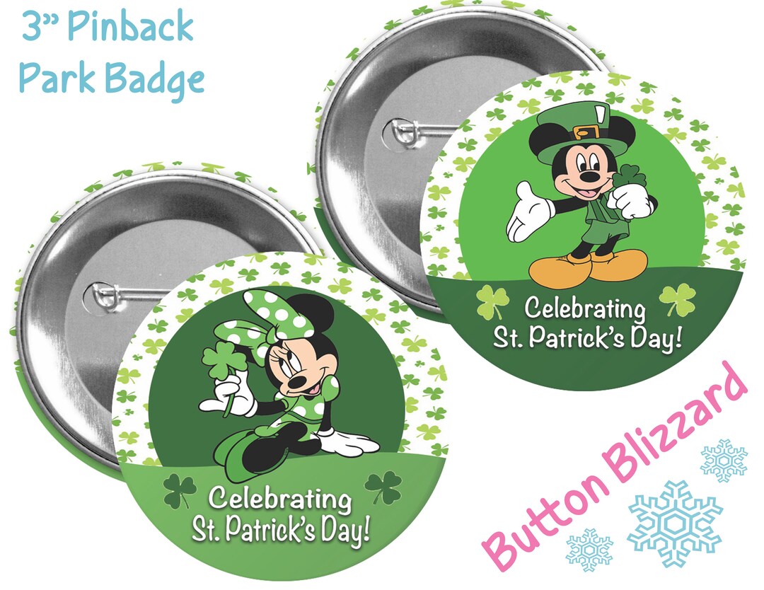 St. Patrick's Day Button - Minnie Mouse Button - Mickey Mouse Button ...