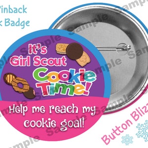 Girl Scout Cookie Time Button - Cookie Goal Badge - Cookie Selling Pin - Girls Scouts of America Cookie Button - Fundraiser Badge