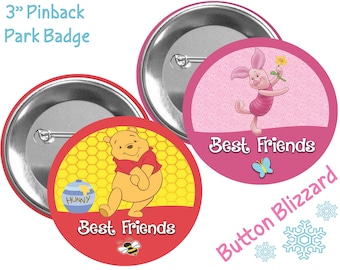 Conjunto de botones de Winnie Pooh y Piglet: Mejores amigos - Botón BFF - Botones de parques temáticos - Pines de personajes - Botones de amistad - Insignia de Disney