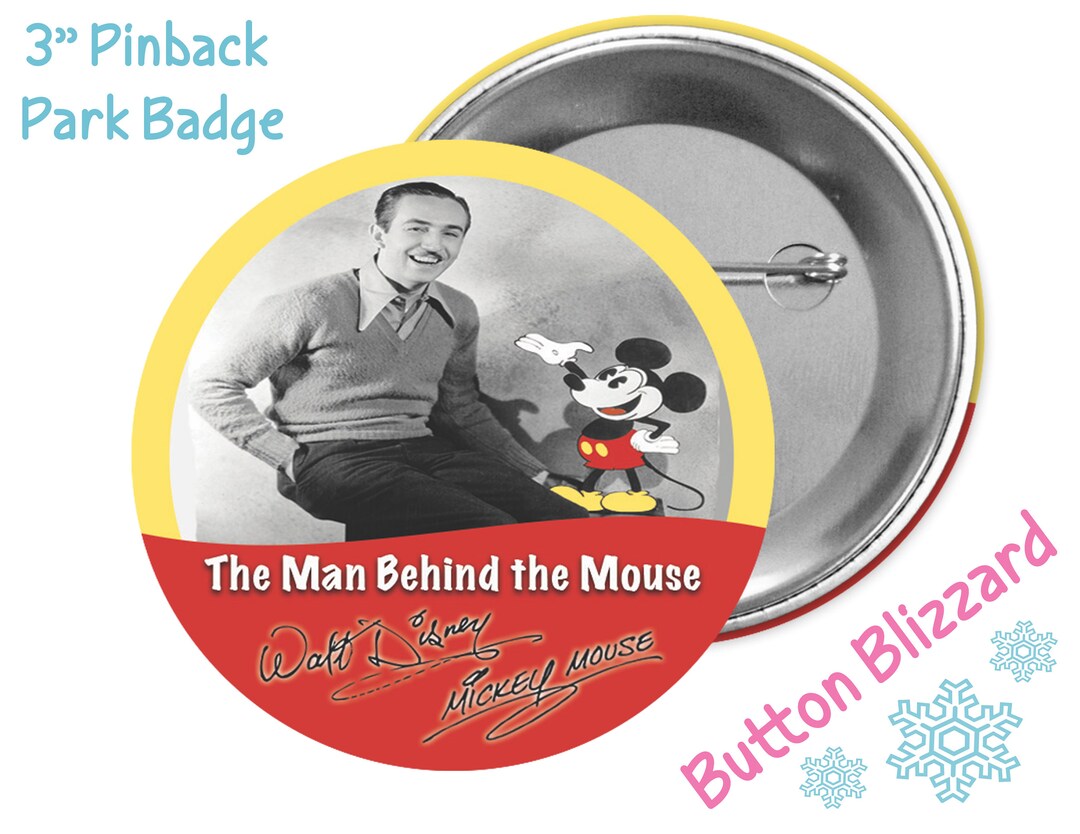 The Man Behind the Mouse Button - Walt Disney Button - Mickey Mouse ...