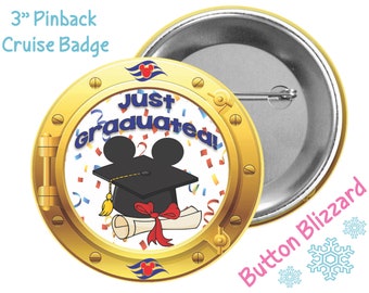 Mickey Inspired Just Graduated Button -  Disney Cruise Line Button - Mouse Ears Badge - Fish Extender Gift - Graduation Button - Lanyard Pin