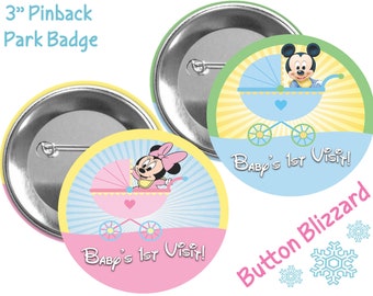 Minnie and Mickey Baby's First Visit Button - Disney Pregnancy Announcement Pin - Baby's First Visit Badge - Newborn Baby Gift - Disney Baby