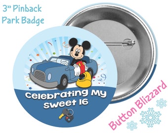 Sweet 16 Mickey Mouse Button - 16th Birthday Car Badge - Disney Park Badge - Theme Park Pin - Disney Birthday Button - Celebration Pin