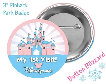 First Visit Disneyland Button - 1st Visit Disneyland Pin - Sleeping Beauty Castle Button - First Trip Disney Badge - Theme Park Pin
