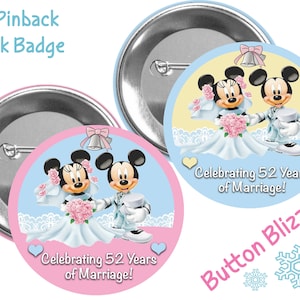 Customized Mickey and Minnie Anniversary Button - Marriage Button - Theme Park Pin - Disney Park Button - Disney Honeymoon Pin