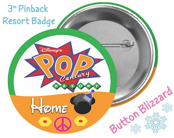 Pop Century Resort Hotel Button - Disney Resort Badge - Disney Hotel Pin - Resort Lanyard Pin - Disney Resort Luggage Pin - Disney Park Pin