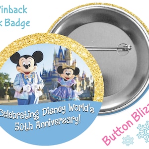 Celebrating Disney World's 50th Anniversary - Disney Park Celebration Button - WDW 50th Anniversary Badge - Theme Park Pin - Celebration Pin