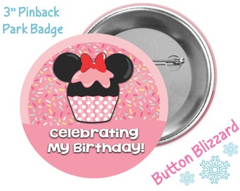 Celebrating My Birthday Minnie Mouse Inspired Cupcake Button - Disney Button -  Minnie Cupcake Button - Disney Birthday Badge - Birthday Pin
