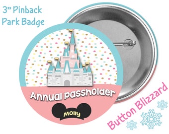 Personalized Disney World Annual Passholder Button - Cinderella Castle Pin - Theme Park Button - Passholder Badge - Disneyland Park Button