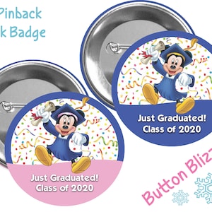 Minnie and Mickey Mouse Just Graduated Celebration Button - Graduation Pin - Disney Inspired Graduation Button - Theme Park Button