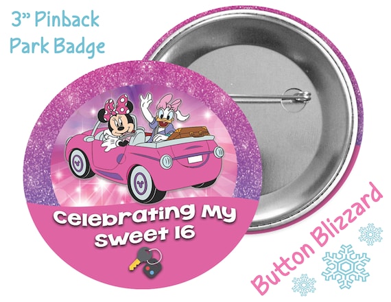 Sweet 16 Minnie and Daisy Button - 16th Birthday Car Badge - Disney Park Badge - Theme Park Pin - Disney Birthday Button - Celebration Pin