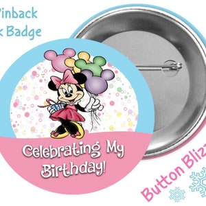 Pastel Pink and Blue Minnie Mouse Birthday Girl Button - Girly Mouse Disney Park Button - Birthday Pin - Party Pin - Celebration Button