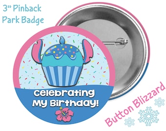 Celebrating My Birthday Stitch Inspired Cupcake Button - Disney Birthday Badge - Lilo and Stitch Pin - Disney Food Button - Stitch Badge