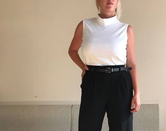 90s Sleeveless Top | Vintage Mock Turtleneck | Minimal 90s Sleeveless Turtleneck