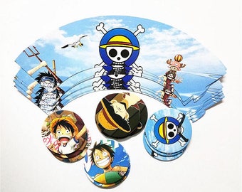 Cartoon One Piece Cupcake Wrappers 12 pcs Toppers +12 pcs Wrappers Kids Birthday Party Supply Wedding Decorations