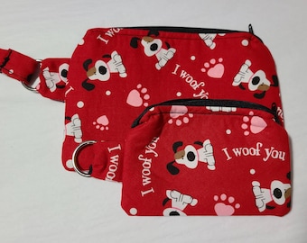 I Woof You Wristlet, Cell Phone Purse, Change Purse, Woof Dog Clutch, Zippered Bag, Dog Toiletry Bag, Allergy Pen Holder, Travel Bag