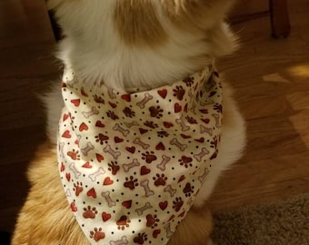 Hearts, Paws, and Dog Bones Pet Bandanas, Traditional Tie-on Bandanas