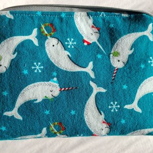 Christmas Narwhals Wristlet, Cell Phone Purse, Change Purse, Clutch, Holiday Bag, Zippered Bag, Toiletry Bag, Allergy Pen Holder, Travel Bag