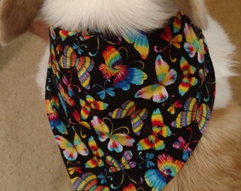 Tie Dye Butterfly Pet Bandanas, Traditional Tie-on Bandana, Butterflies Dog Bandana, Tie Dye Bandana