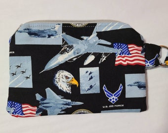 United States Air Force Wristlet, Cell Phone Purse, Change Purse, Clutch, USAF Bag,Zippered Bag, Toiletry Bag, Allergy Pen Holder,Travel Bag