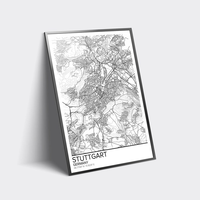 Stuttgart Map Poster Print Wall Art Germany Gift Printable | Etsy