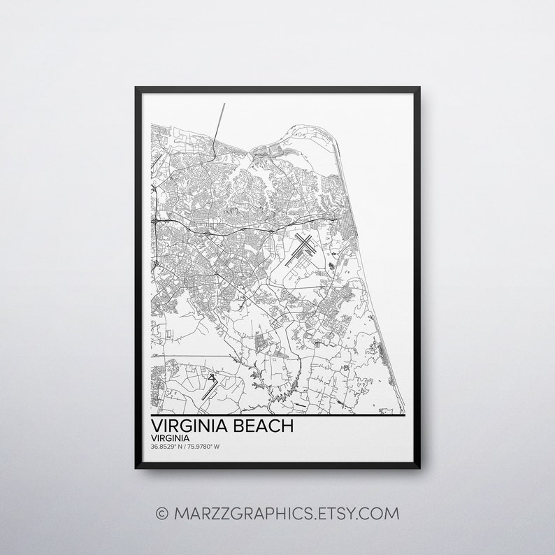 Virginia Beach map poster print wall art Virginia gift Etsy