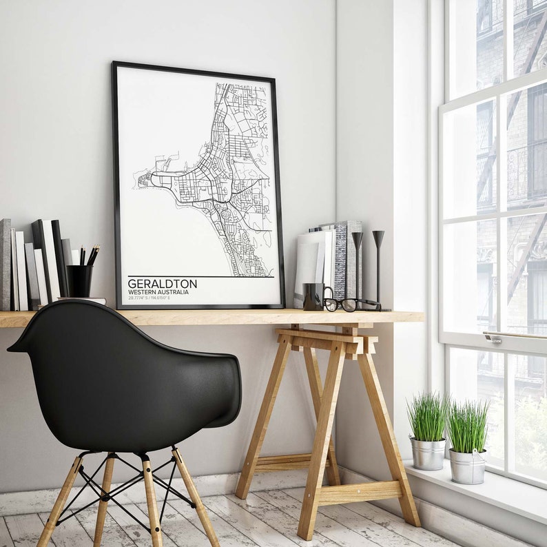 Geraldton map poster print wall art Western Australia gift Etsy