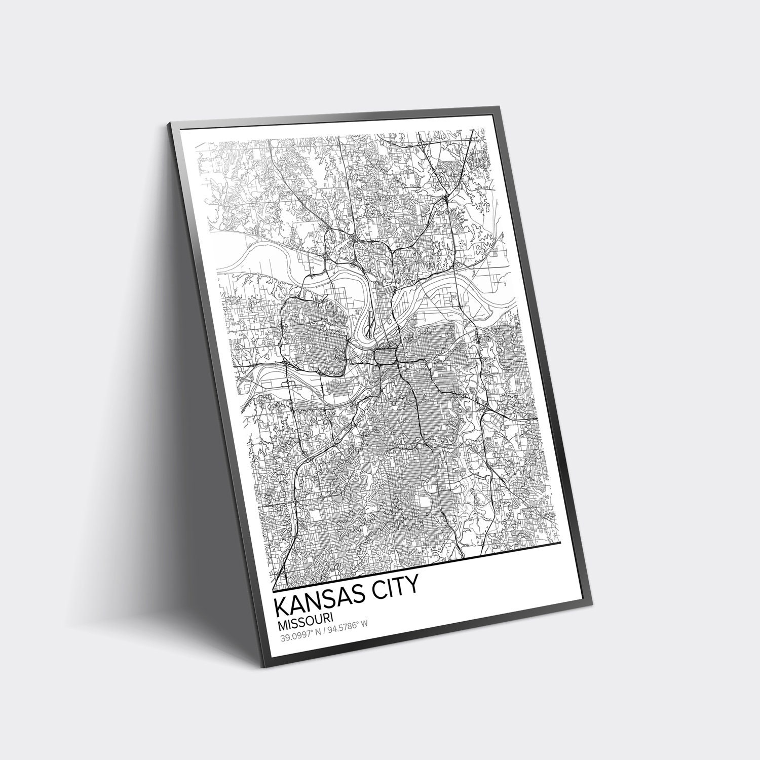 Kansas City map poster print wall art Missouri gift printable | Etsy