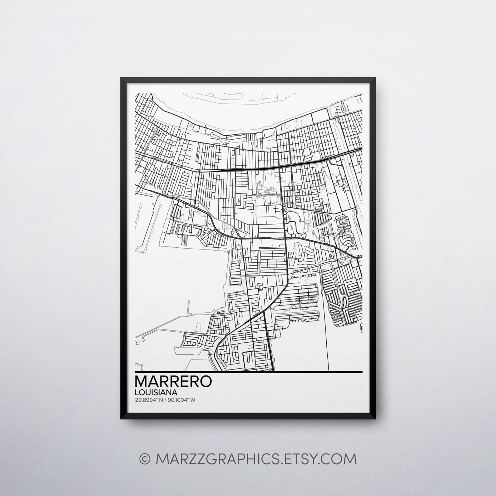 Marrero map poster print wall art Louisiana gift printable Etsy