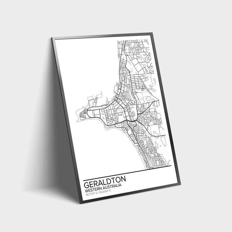 Geraldton map poster print wall art Western Australia gift Etsy