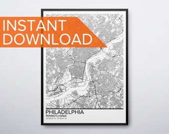 Pennsylvania gift printable download Philadelphia map poster print wall art Home and Nursery,Modern map decor for office,Map Art,Map Gifts