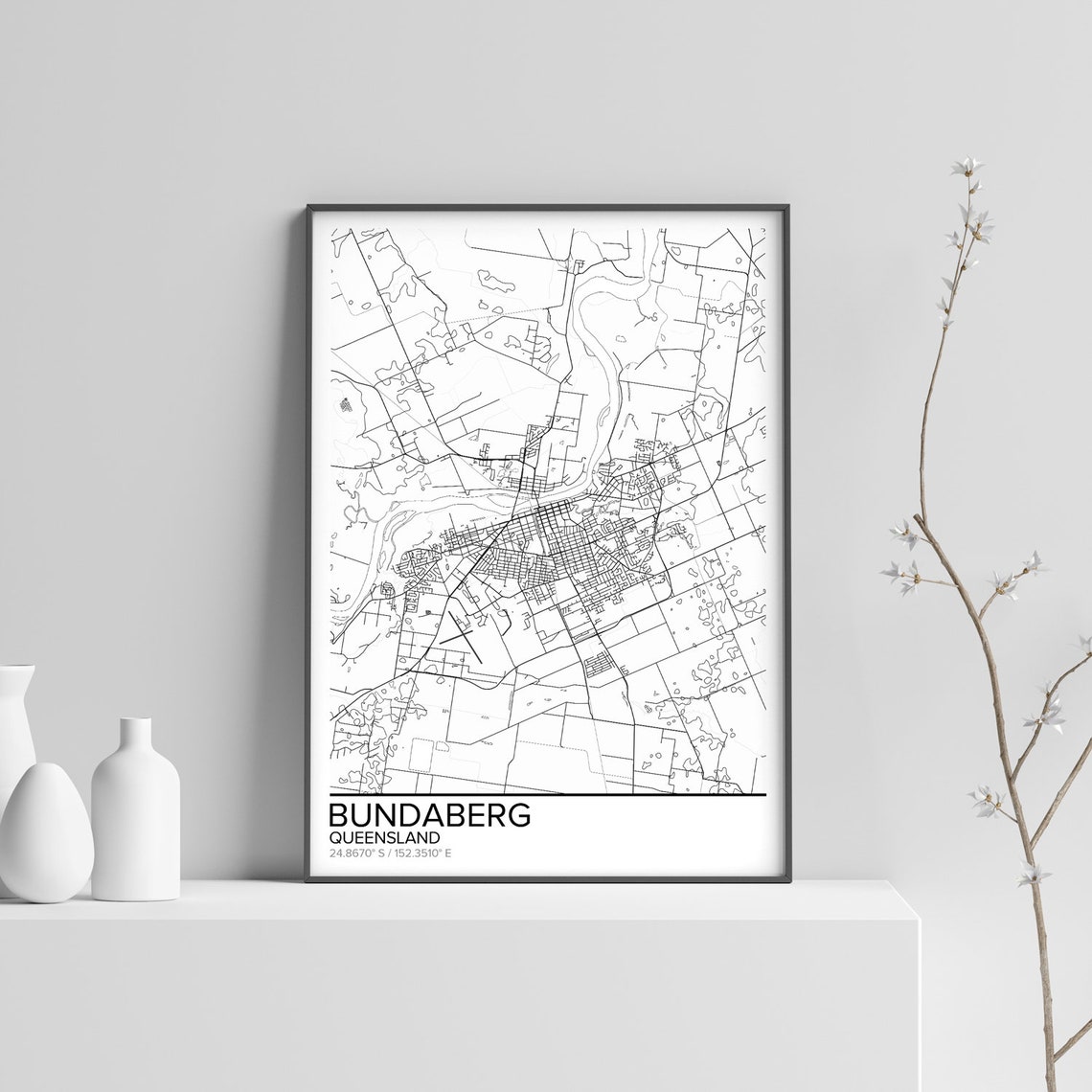 Bundaberg map poster print wall art Queensland gift printable Etsy