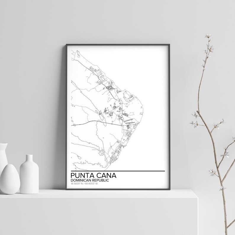 Punta Cana map poster print wall art Dominican Republic gift | Etsy