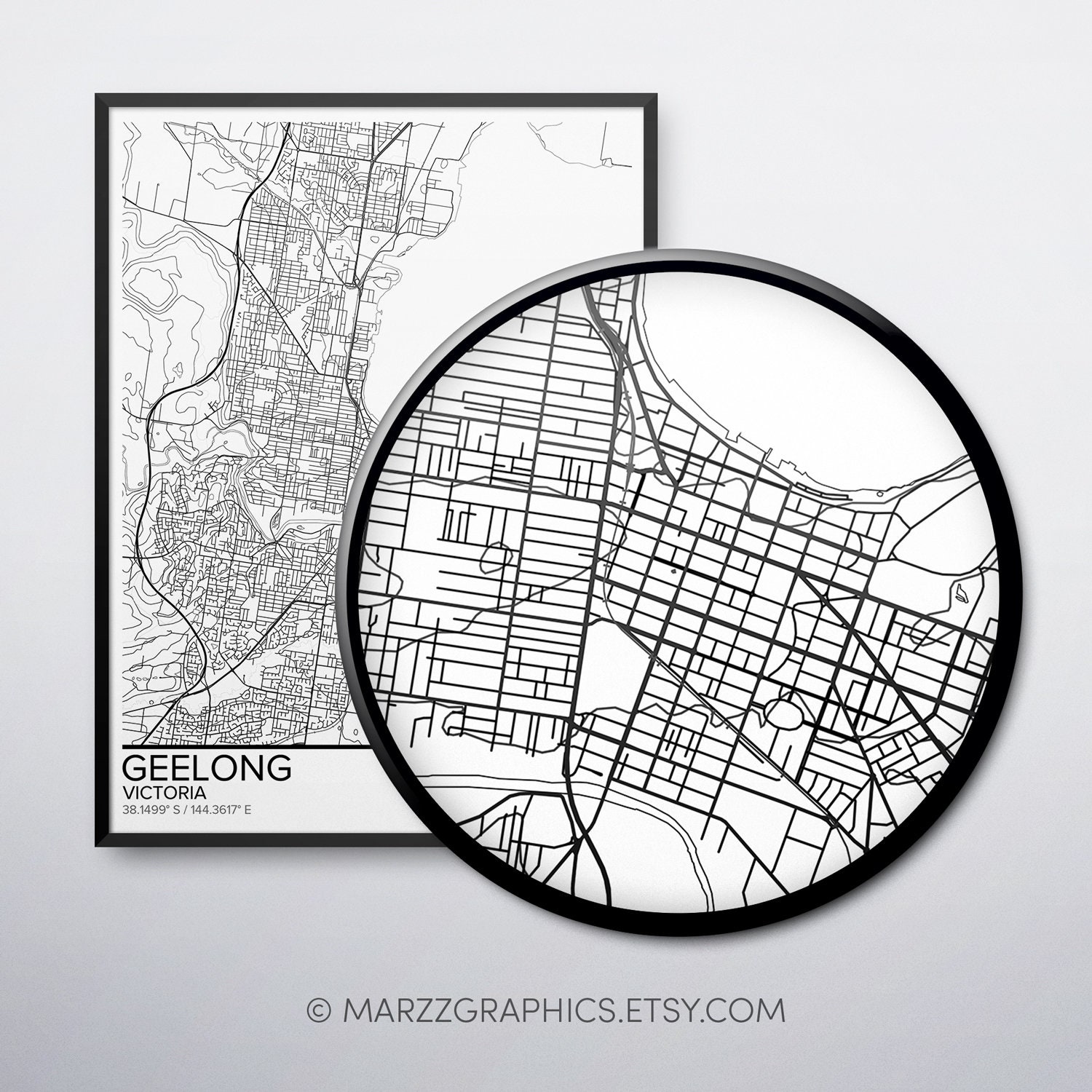 Geelong map poster print wall art Victoria gift printable Etsy