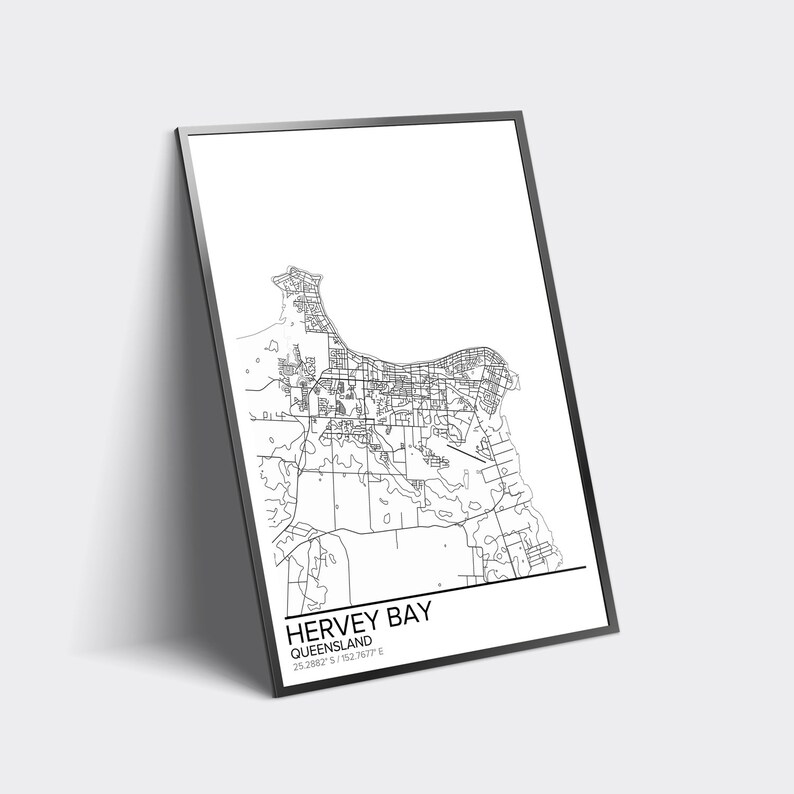 Hervey Bay map poster print wall art Queensland gift | Etsy