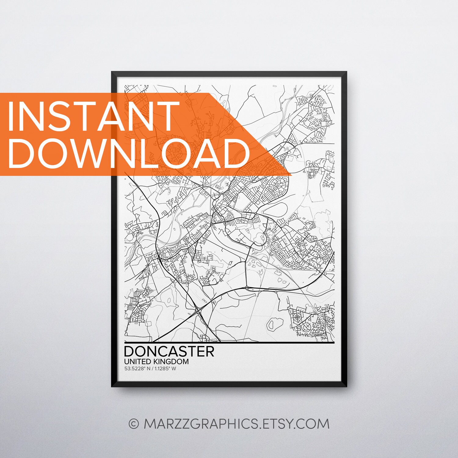 Doncaster Map Poster Print Wall Art United Kingdom Gift Etsy