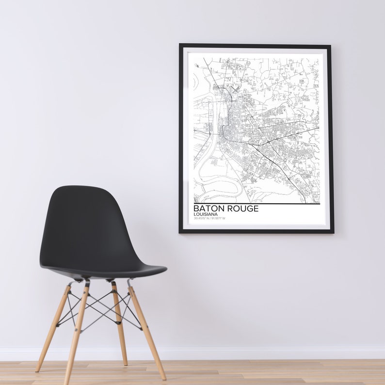 Baton Rouge Map Poster Print Wall Art Louisiana Gift Etsy