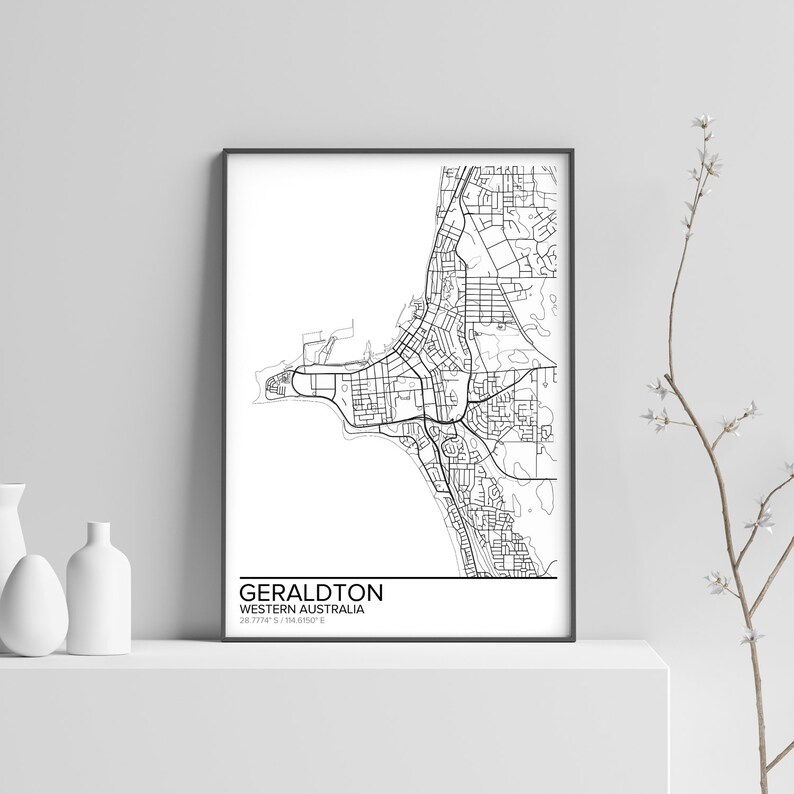 Geraldton map poster print wall art Western Australia gift Etsy