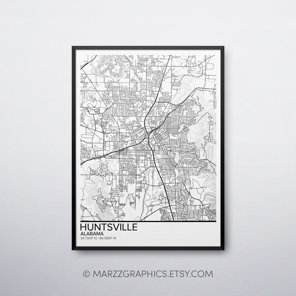 Huntsville Map Poster Print Wall Art Alabama Gift Printable | Etsy