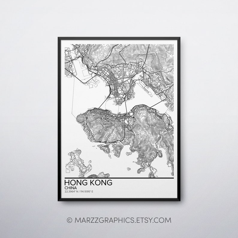 Hong Kong map poster print wall art China gift printable Etsy
