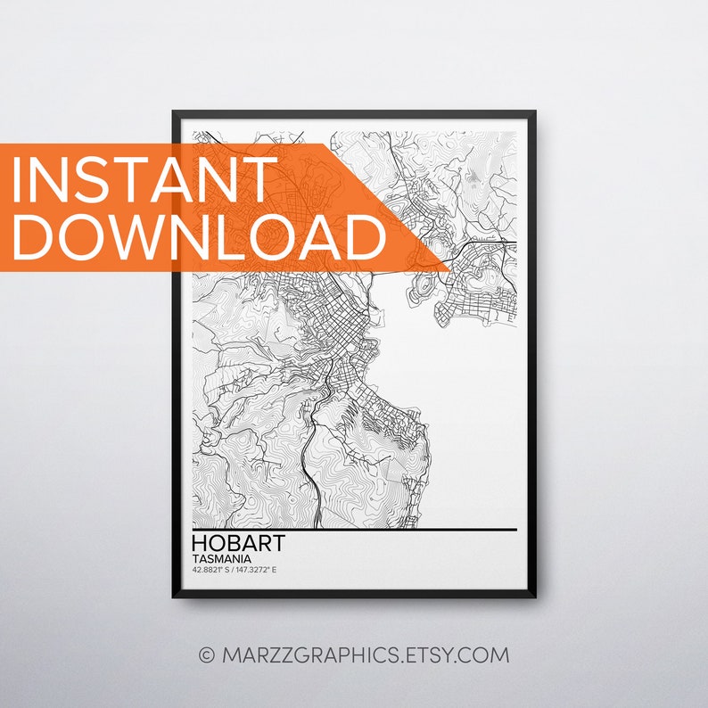Hobart map poster print wall art Tasmania gift printable Etsy