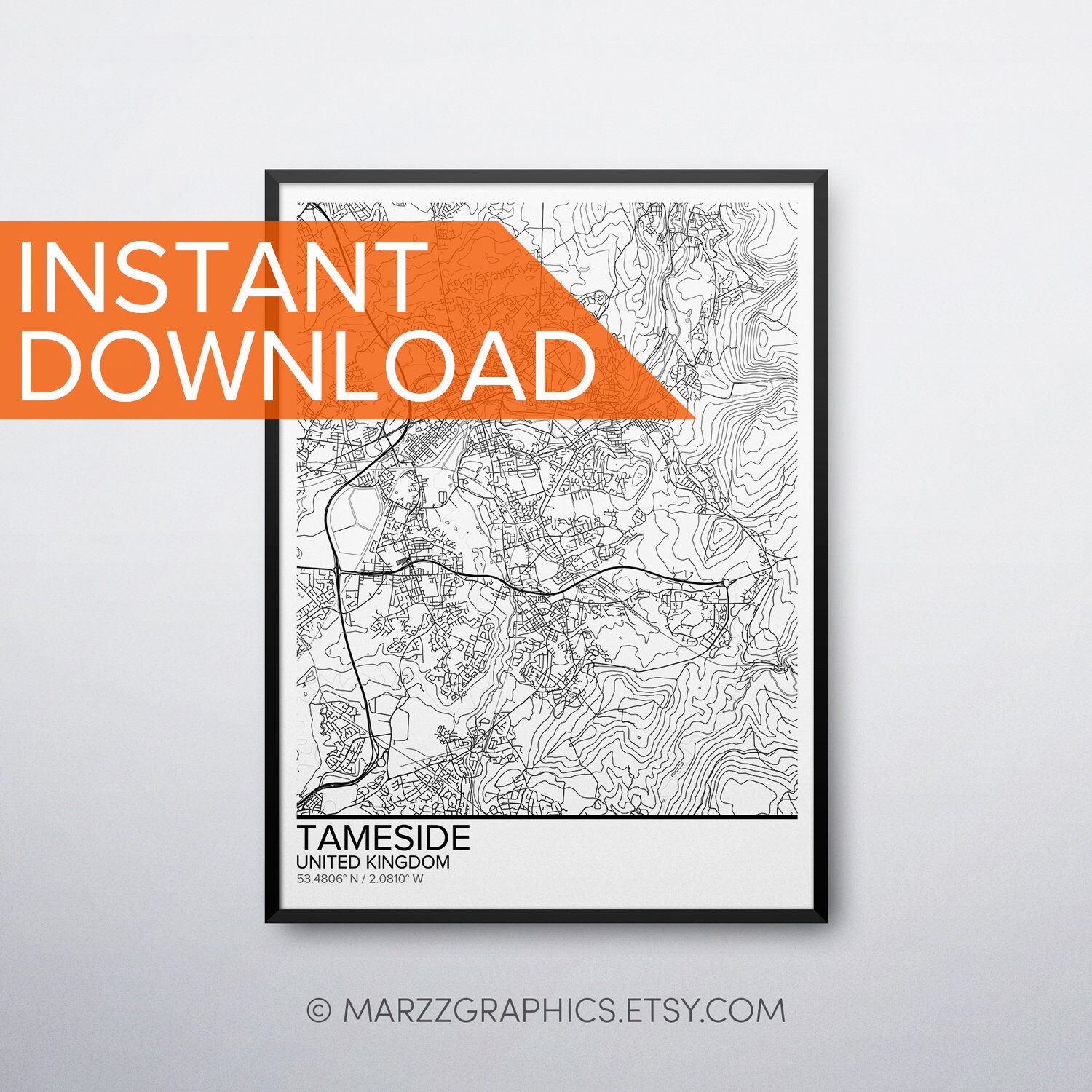 Tameside Map Poster Print Wall Art United Kingdom Gift Etsy