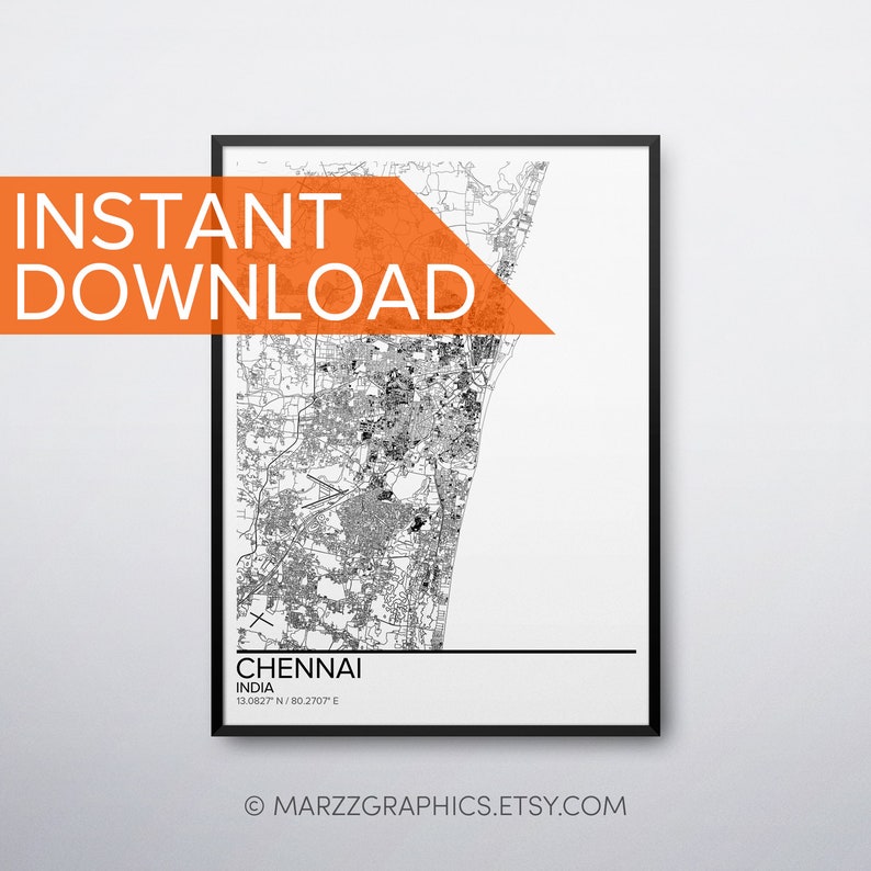 Chennai Map Poster Print Wall Art India Gift Printable Etsy