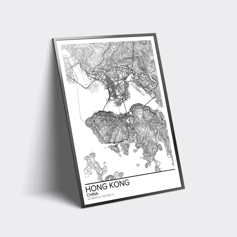 Hong Kong map poster print wall art China gift printable Etsy
