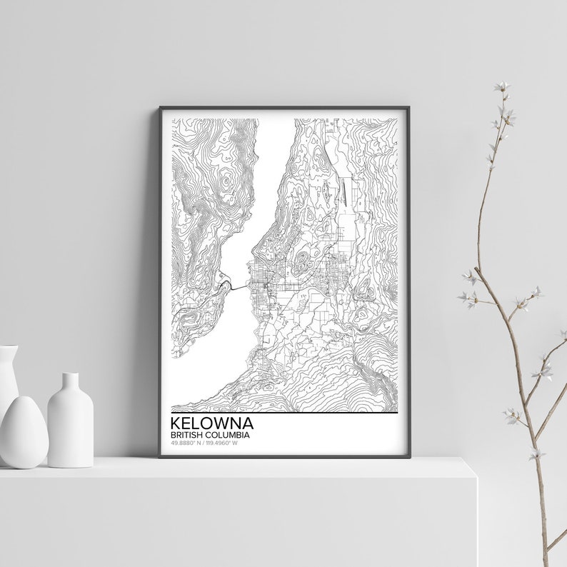 Kelowna map poster print wall art British Columbia gift Etsy