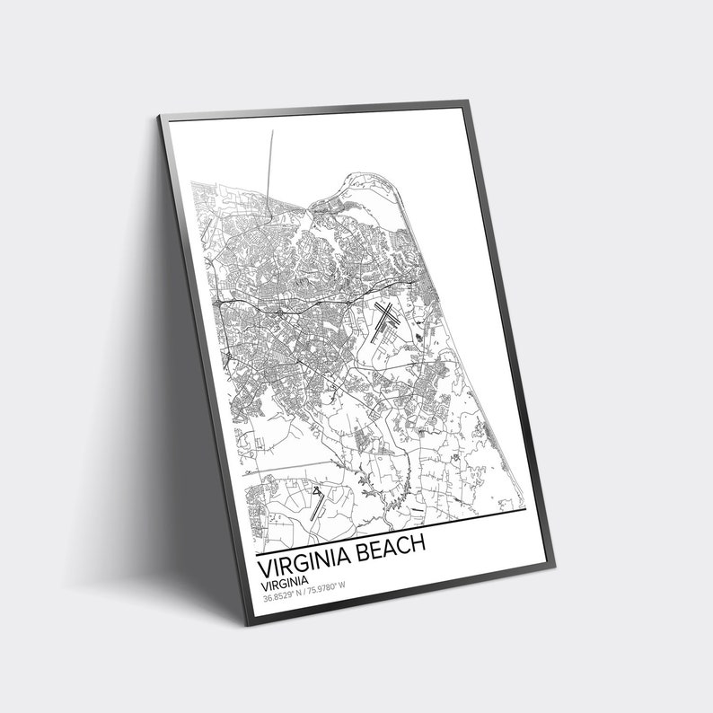 Virginia Beach map poster print wall art Virginia gift Etsy