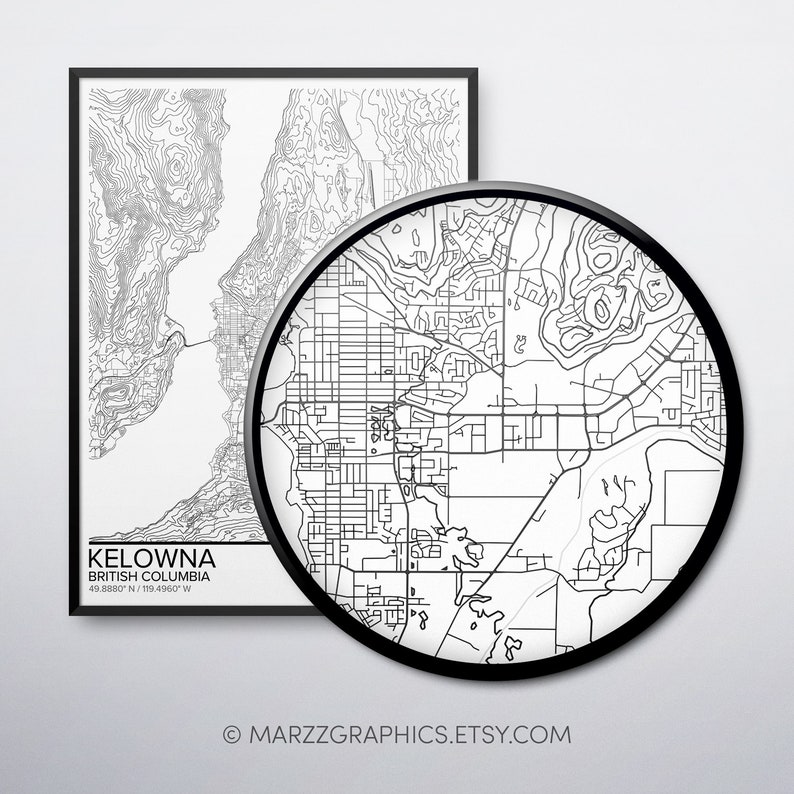 Kelowna map poster print wall art British Columbia gift Etsy